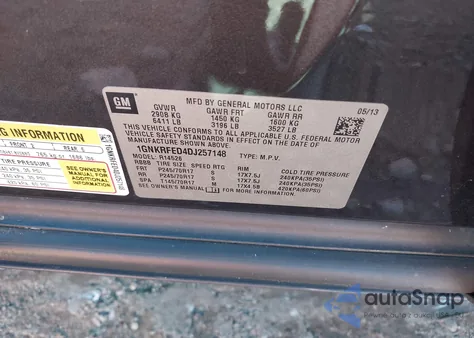 2013 Chevrolet Traverse Ls из США, поврежденный, VIN 1GNKRFED4DJ257148